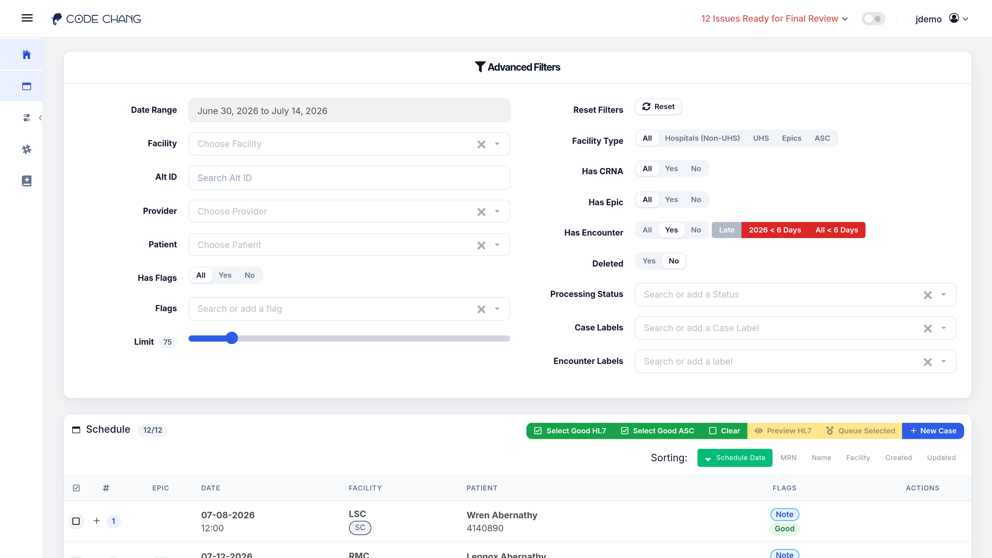 AAR-GO dashboard schedule with advanced filters and case queue