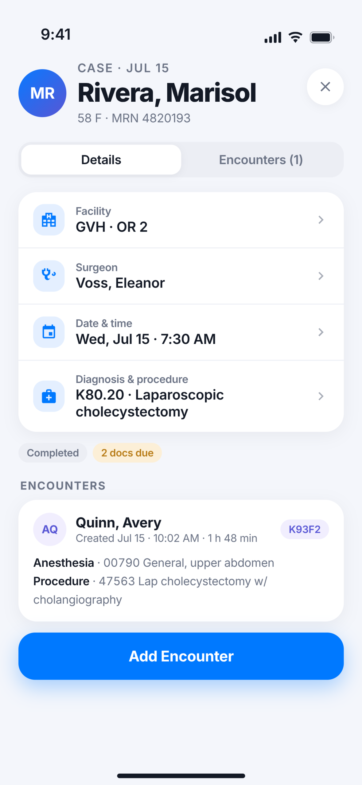 Mobile case details and coding context