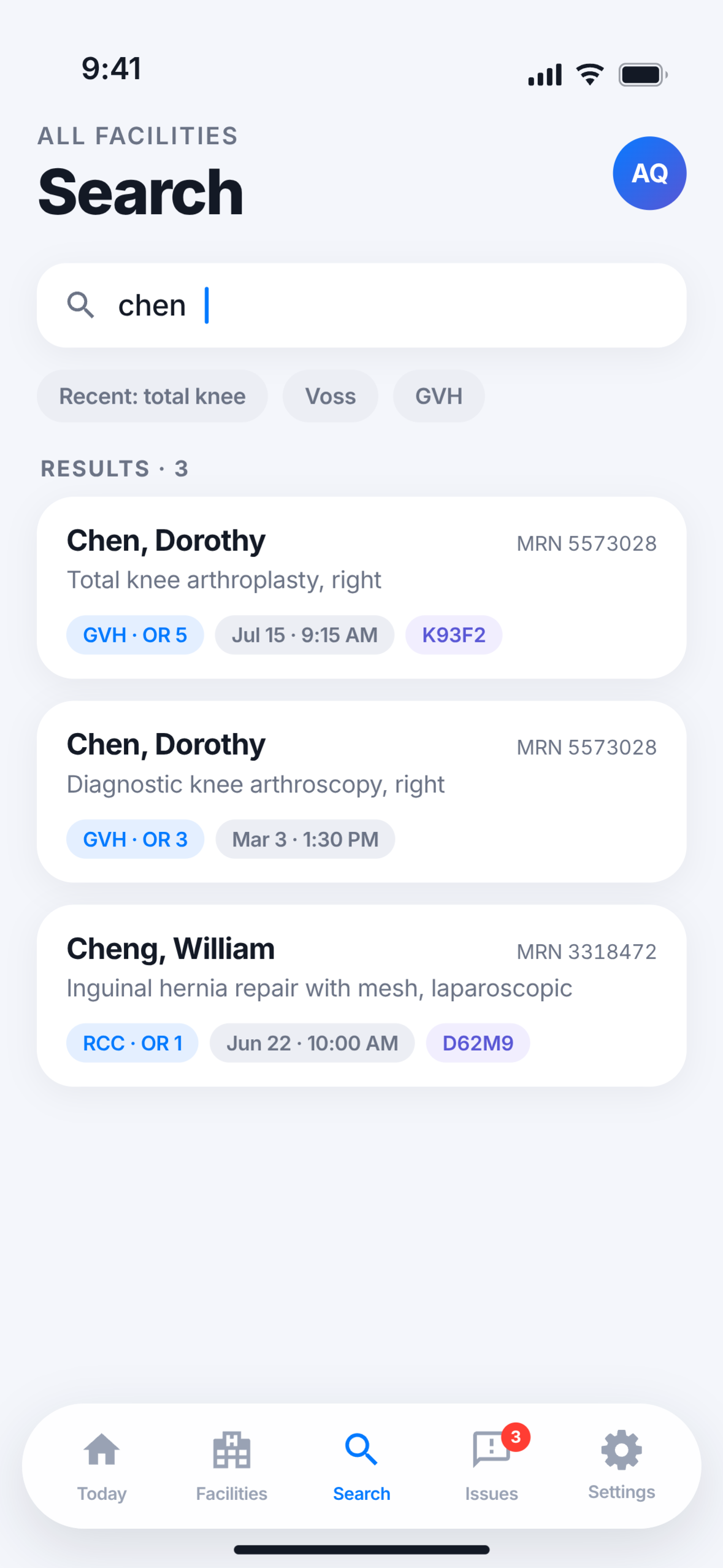 Mobile case search screen